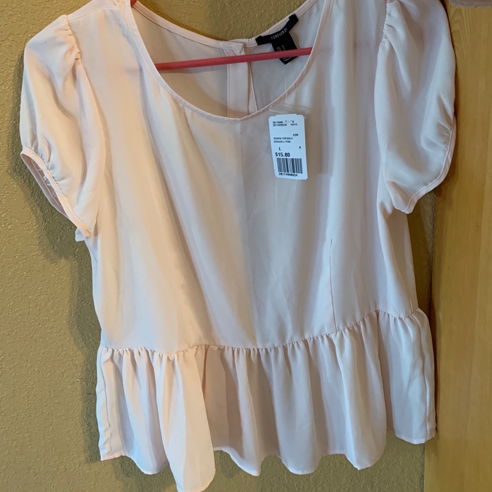 Forever 21 Peplum Woven Top in Seashell Pink NWT